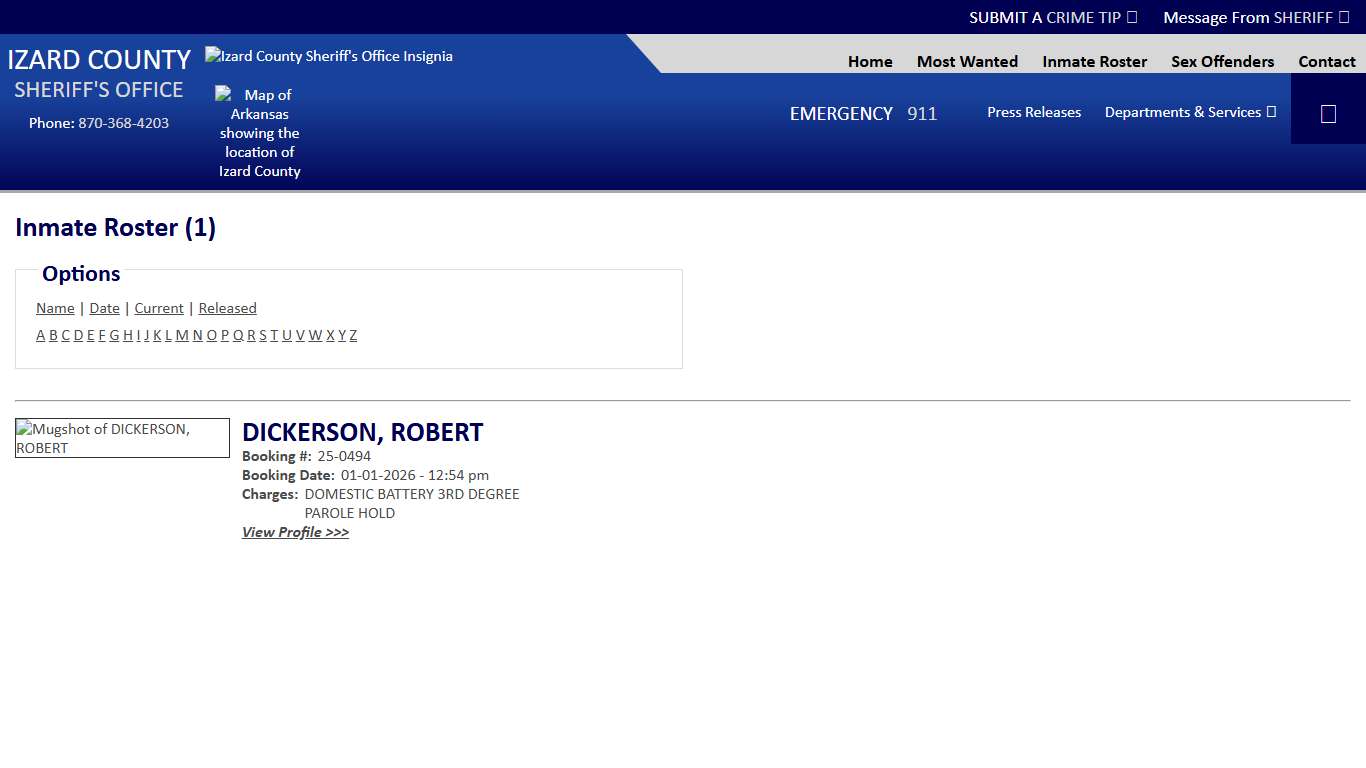 Inmate Roster - Current Inmates Alpha D - Izard County Sheriff AR