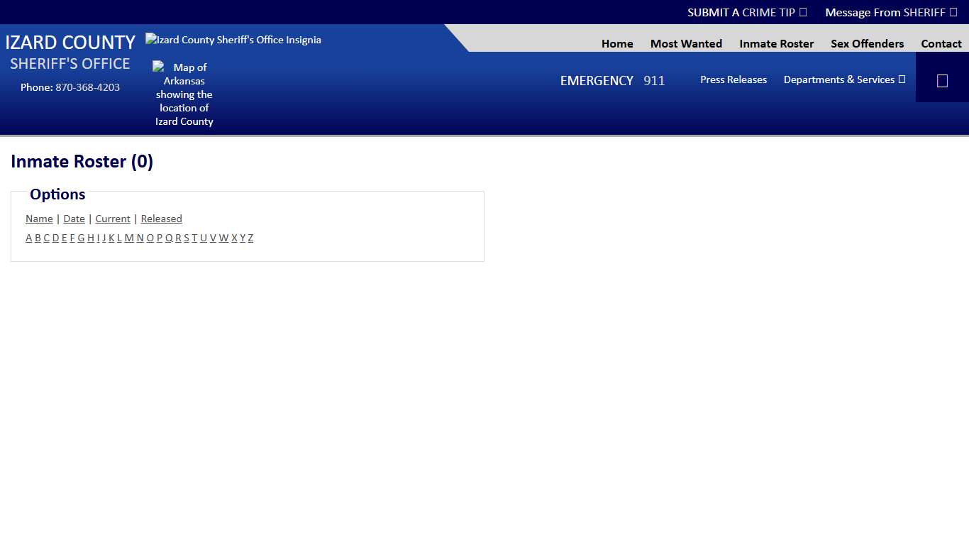 Inmate Roster - Released Inmates Alpha S - Izard County Sheriff AR
