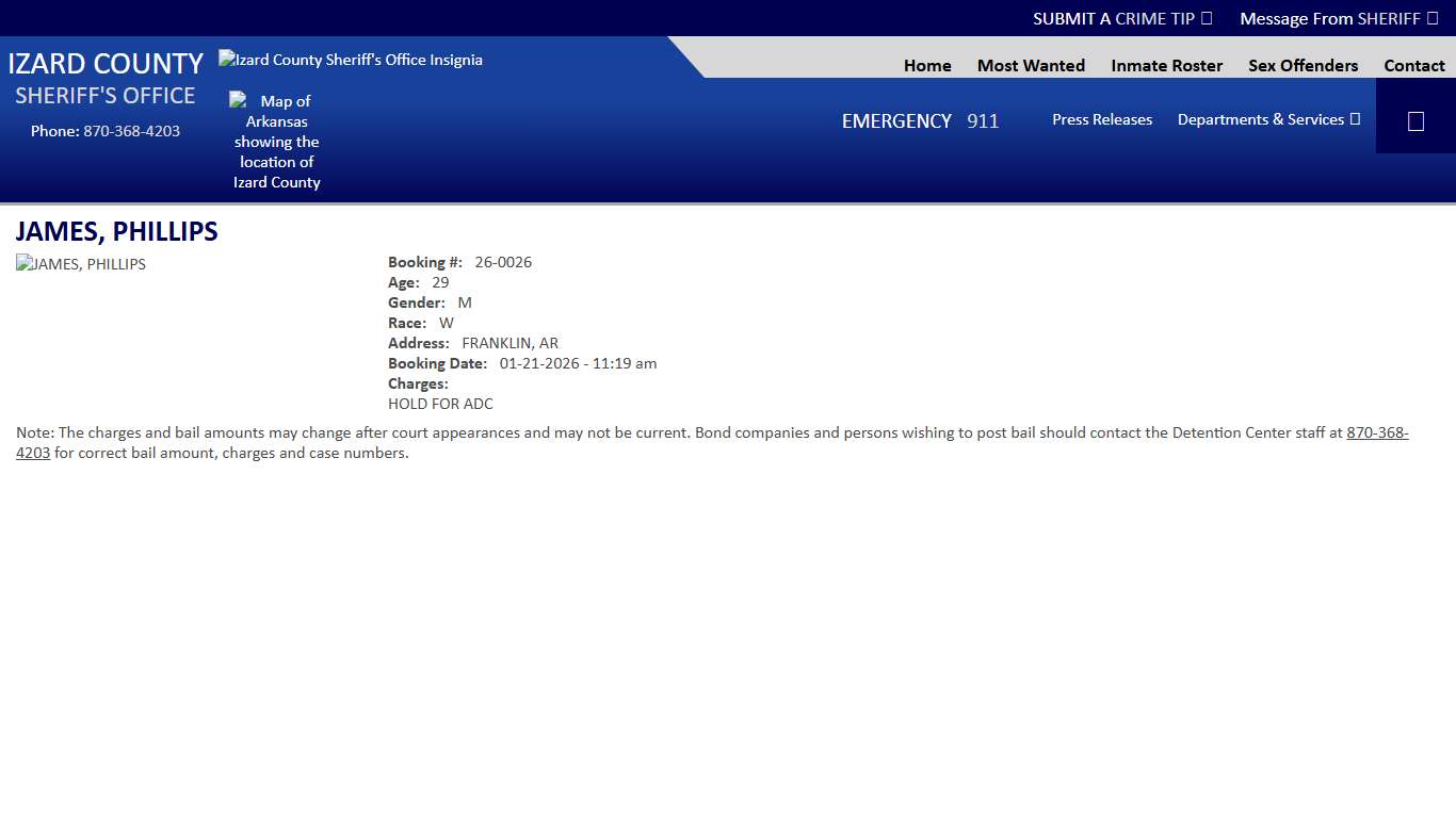 View Roster - JAMES, PHILLIPS - Izard County Sheriff AR