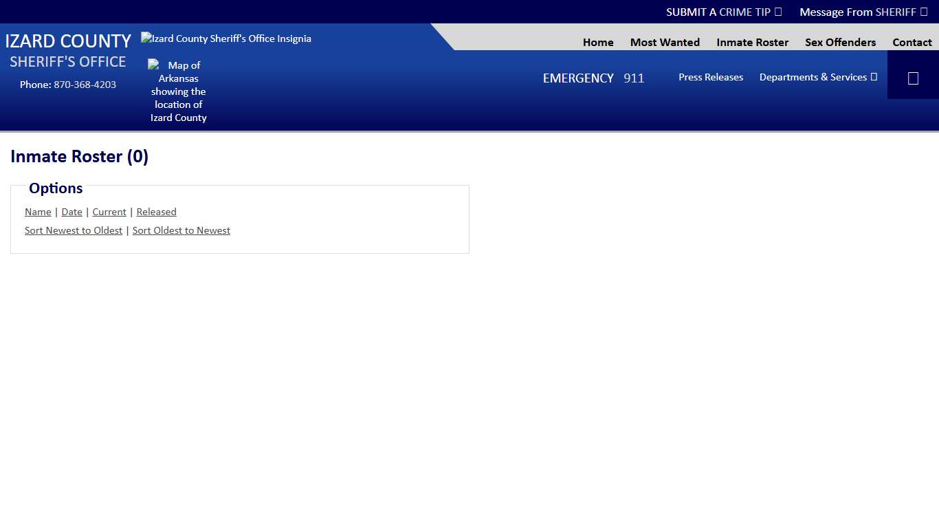 Inmate Roster - Released Inmates Booking Date Descending - Izard County Sheriff AR